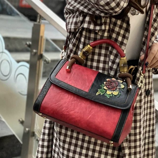 Korean Fashion Top Handle Handbag with Flower Embossed Design
